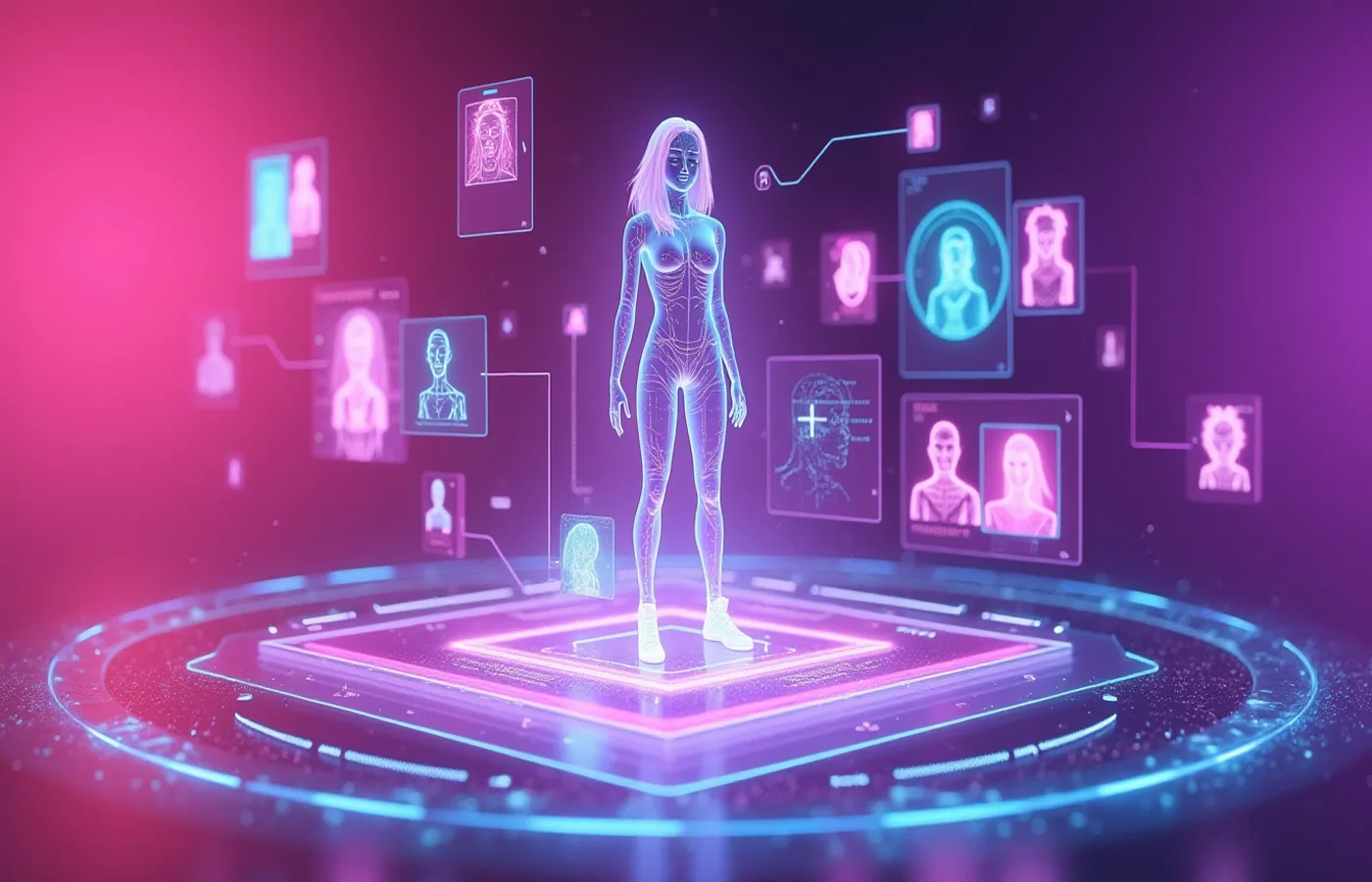 Proceso de creacion de personaje virtual con opciones de personalidad y estilo