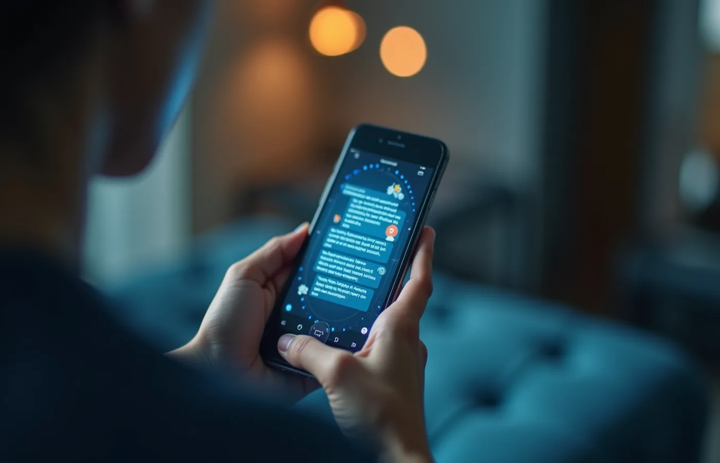 Persona practicando conversación con IA en smartphone