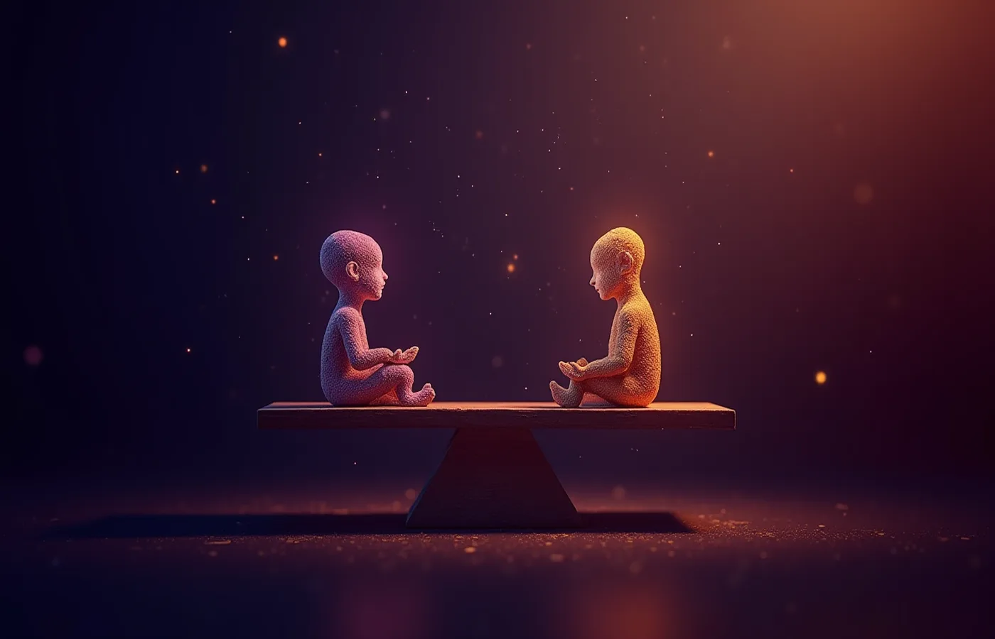 Balanza equilibrando conversación con IA y conexión humana