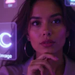 Mujer rodeada de iconos que representan diferentes rasgos de personalidad