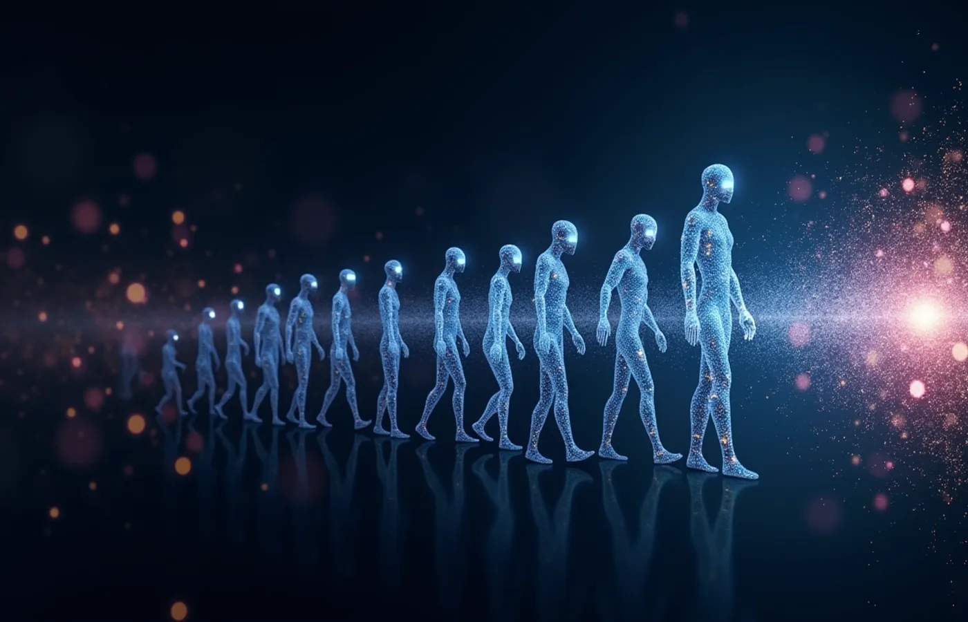 Línea temporal abstracta de la evolución de chatbots hacia experiencias inmersivas