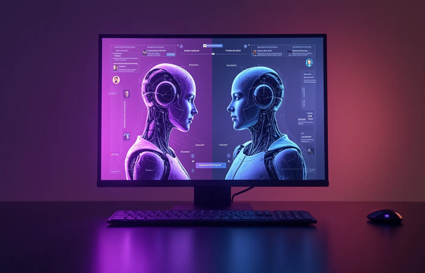Concepto comparando interfaces de IA con estudio profesional